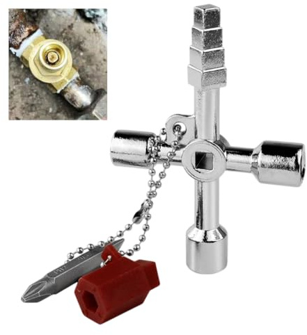 4 in 1 Chiave Multifunzione, Chiave Quadrata Contatore, Chiave Universale per Serrature con Design a Croce per Stringere i Prolunghe in Ottone, Contatore Gas, Acqua, Armadi Elettrici, Ascensori