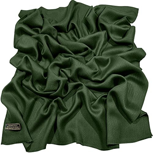 CJ Apparel Dunkelgrün Normallack Design Nepalesischer Fransenschal Schal Stola Wrap Pashmina NEU