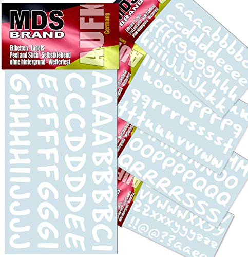MDS Brand 2cm Buchstaben zum beschriften, Groß- und Kleinbuchstaben, Wetterfest Klebebuchstaben einfach zum basteln - gestalten u. Verzierung von Einladungskarten und Briefkasten (Weiss)