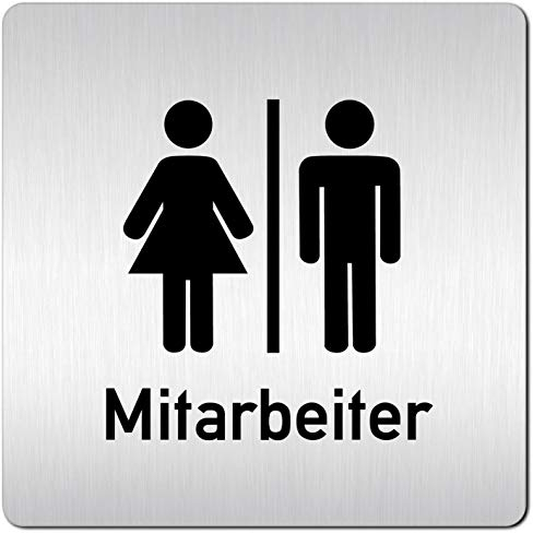 Türschilder24 XXL Schild - Türschild (B) • 125 x 125 mm • Mitarbeiter WC + Piktogramm • 1,5 mm Aluminium Vollmaterial • 100% Made in Germany