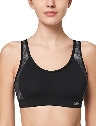 Yvette Damen Sport BH Starker Halt Große Größe Gekreuzt Rücken Gepolstert Fitness Lauf Joggen Yoga Bra,Schwarz/Grau,85D