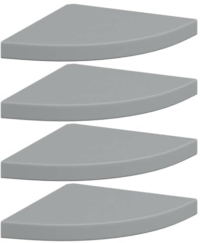 vidaXL Floating Corner Shelves, Set of 4, Grey, Honeycomb MDF and Metal, 35 x 35 x 3.8 cm - Modern Design for Home & Office