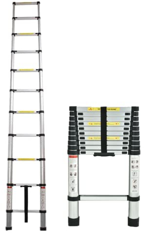 Teleskopleiter Mehrzweck Aluleiter Ausziehbar Stehleiter Teleskop Klappleiter 3.2 m Aluminium Verlängerungsleiter Gerade Leiter,für Wohnmobil/Dachboden/Büro/Warenhaus, bis 150KG