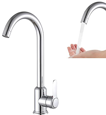 Grifo de Agua Fría y Caliente, Grifo de Cocina para Agua, Grifo de Fregadero, Grifo de Agua Giratorio de 360, Grifo Acero Inoxidable, para Fregaderos de Cocina (Agua Caliente)
