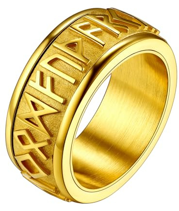 FaithHeart Ring für Herren Damen， Edelstahl Anxiety Ring mit Wikinger Rune Symbol， Punk Spinnerring Hip pop Ring mit Geschenkebox für Geburtstag Valentinstag