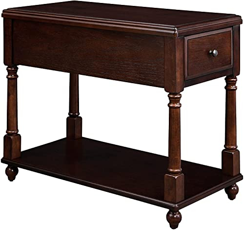 PADMA HOUSE Schmaler Beistelltisch mit Schublade und Ablagefläche, Massivholz Sofa Beistelltisch, Slim neben Tisch, Telefon für kleine Räume, Wohnzimmer