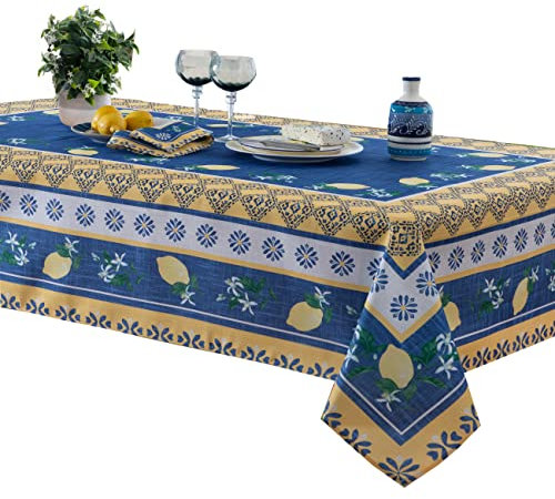 Home Bargains Plus Provence Tischdecke aus französischem Stoff, für drinnen und draußen, flecken- und wasserabweisend, knitterfrei, 132,1 x 132,1 cm, quadratisch