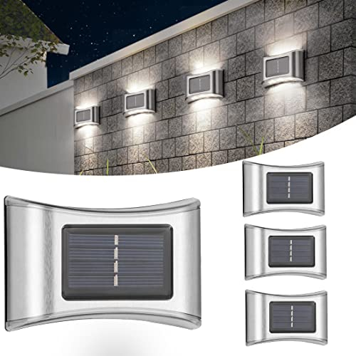 Solarlampen für Außen Garten Solar Wandleuchten Aussen Edelstahl, Solar Lampe Outdoor IP65 Wasserdicht Außenlampe Wandlampe Kabellos, Solarleuchten für Außen Garten Deko Zaun Warmweiß (Kaltweiss)