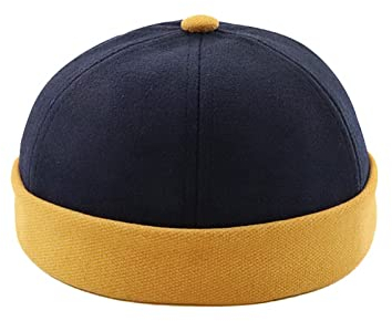 Faringoto Unisex Toque verstellbar mit Rollmanschetten Mode Schädel Kappe Seemannsmütze, Dunkelblau + Gelb, Einheitsgröße