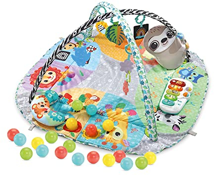 VTech - Maxi Tapis d'Éveil Sensoriel 7 en 1, Tapis d'Éveil Évolutif, Piscine à Balles, Jouet d'Activité et de Développement, Xylophone Lumineux, Hochets, Cadeau de Naissance - Contenu en Français