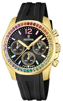 Montre FESTINA pour Femme F20650/3 Boyfriend Boîtier en Acier Inoxydable Doré Bracelet en Plastique Noir