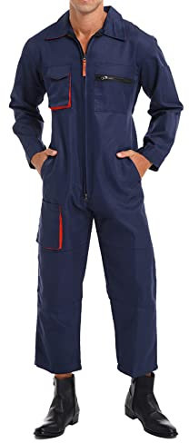 inlzdz Herren Arbeitsoverall Jumpsuit mit vielen Taschen Atmungsaktive Arbeitskleidung Overall Frontreißverschluss für Mechaniker Handwerker Reiniger Dunkelblau L