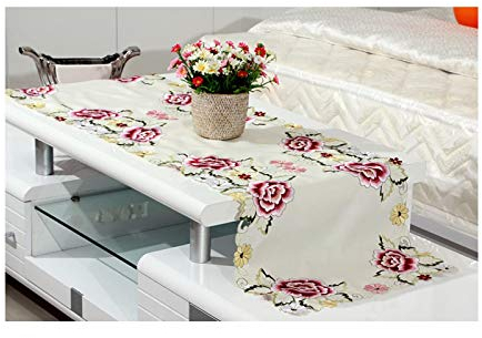 EHOMERY Tischband Zum Besticken, Tischdecke Rosa Hohlmodedruck Tischläufer Cotton 40x180CM