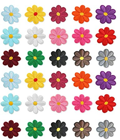 REQAG 30PCS Mini Sun Flower Bestickte Patches zum Aufbügeln mit Hitze oder zum Aufnähen Gestickte individuelle Rucksack-Aufnäher für Männer, Frauen, Jungen, Mädchen, Kinder