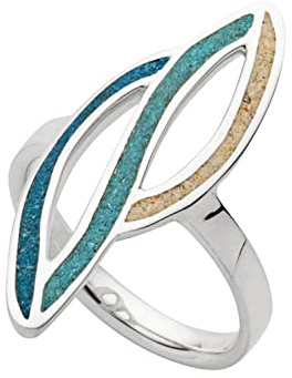 DUR Schmuck Ring OCEAN STREAM 2 Strandsand/blauer Steinsand, Silber 925/- rhodiniert (R5856)