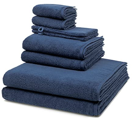 Ross - 8 teiliges Frottier-Set - Sensual Skin (2 X Wasch- 2 X Gäste- 2 X Dusch- 2 X Handtuch im Set) - 500 g/m2 - Baumwolle - Walkfrottee - saugstark - weich und flauschig - Nachtblau