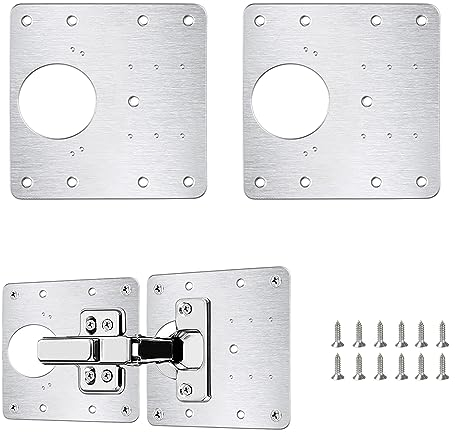 flintronic Edelstahl Scharnier Reparaturplatte, 2 Stück Küchenscharnier Reparaturplatten mit 12 Stück Schrauben, 9 x 9 cm Küchen Scharnier Reparaturset Tür Schrank Wohnmöbel Schublade Kisten Fenster