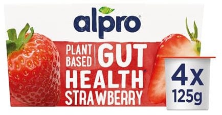 Alpro Strawberry, Gut Health & Plant Based Yogurt Alternative, Vegan & Dairy Free, 4x125g