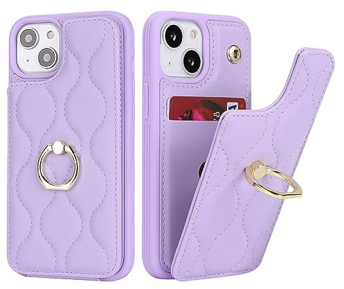 SailorTech iPhone 13 Mini Custodia Con Portacarte per Donne, Anello Stand Con Kickstand, Carta di Credito - Carino e Alla Moda - Viola