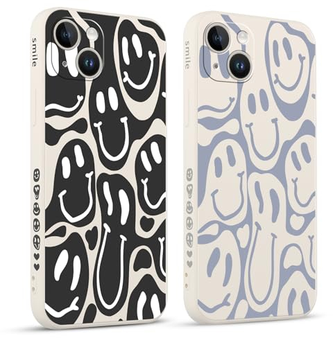 Pnakqil 2 stück Handyhülle für Apple iPhone 14 6.1,Hülle Lustiges Verdrehtes Lächeln Grimace Bemaltes Muster süß Aesthetic Mädchen Silikon Schutzhülle Tasche Schön Kameraschutz Case