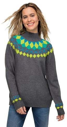 Laurasøn Norweger-Pullover, farbige Muster, Stehkragen, Raglan-Langarm grau Melange M 823063123-M