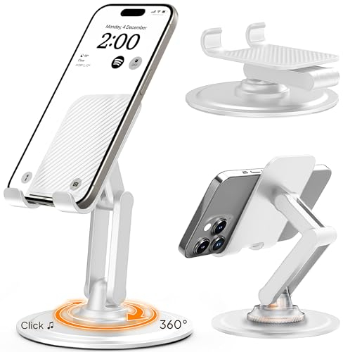 Cooper 360° Stand, Rotating Cell Phone Stand for Desk | Sturdy Metal Base, Foldable, Portable | Cell Phone Holder for Desk (Cream White)