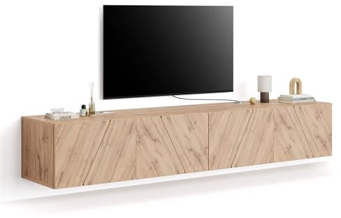 Mobili Fiver, Parete Soggiorno Emma 1, Rovere Rustico, 208x44x36 cm, Parete attrezzata tv, Made in Italy