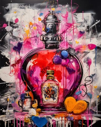 Tucocoo Kit de peinture à l'huile par numéros pour bouteille de parfum graffiti - 40,6 x 50,8 cm - Peinture à l'huile sur toile pour enfants, étudiants, adultes débutants - Avec pinceaux et pigments