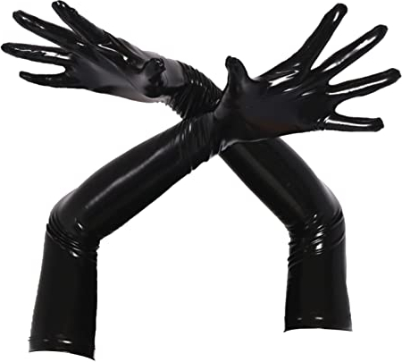 CHICTRY Women's Long Gloves Shiny Wet Look Latex Rubber Finger Gloves Cosplay Costume Clubwear 3# Black B L