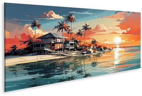 islandburner Prime Bild auf Leinwand Schönen Bungalow Paradies Insel Ki Bilder Wandbilder Poster