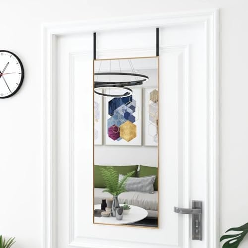 BaraSh Door Mirror Gold 40x100 cm Glass and Aluminium,Over Door Mirror,Wall Mounted Mirror Door Hung Mirror for Bathroom/Bedroom/Wardrobe