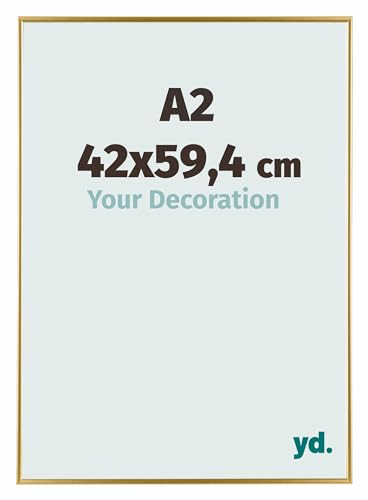 Your Decoration - Bilderrahmen DIN A2 42x59,4 cm - Gold - Bilderrahmen aus Kunststoff mit Acrylglas - Antireflex - DIN A2 42x59,4 Rahmen - Evry