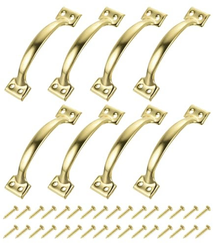 sourcing map 8pcs 6 Inches Gate Handle Metal Vintage Door Drawer Pulls Vintage Furniture Handles with Screw for Kitchen Cupboard Closet Door Gold
