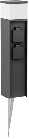 ledscom.de Pollerleuchte PODEL mit Erdspieß für außen, 39cm, schwarz, 2 Steckdosen, inkl. G9 Leuchtmittel, 501lm, warmweiß