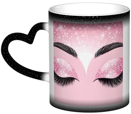 ASPOIJHN Tasse mit Farbwechsel, 325 ml, rotgoldene Wimpern, personalisierbar, magische Tasse mit herzförmigem Griff, für Café, Büro, jeden Anlass