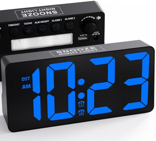 MINORZ Digitaler Wecker mit Nachtlicht, 7-Stufen Lautstärke (70-120 dB), Dual Alarm, Snooze, Große Zahlen, 12/24HR DST, Type-C/USB-Ladeanschluss für Büro & Schlafzimmer