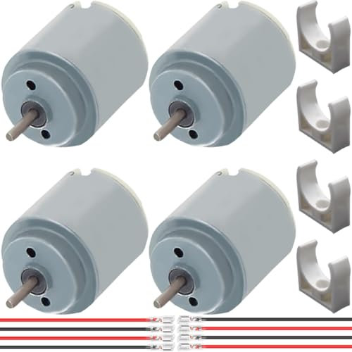 JYUDAUFU 4 Pcs 260 Micro Motor DC 3-8.4 V 12800-32000 RPM Mini/Small Electric Round Shaft Motor with Bracket with 4 Pairs of Spring Wire, for RC Toy Boat Car/Airplane Model/UAV/Test/DIY