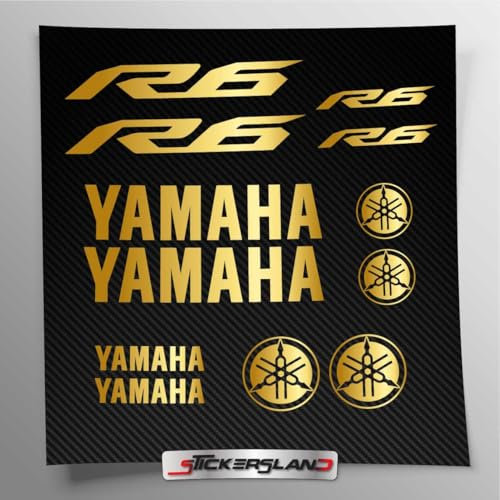 Kit adesivi compatibile con serbatoio e casco moto | Vinile Prespaziato FACILE APPLICAZIONE | scritte loghi | Stickersland® - R6 New dal 2015 al 2024 (Oro Metallizzato)