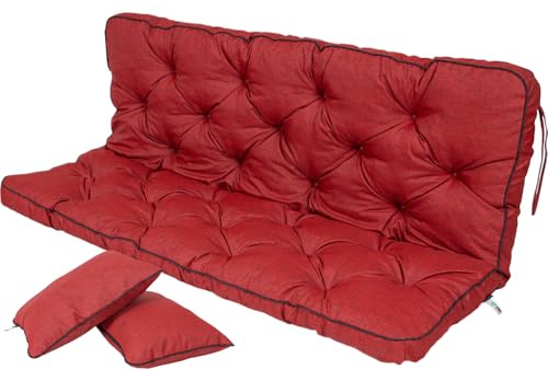 TexDeko® Bankauflage mit Rückenlehne für Hollywoodschaukel 100 x 50 x 56cm Gartenschaukelkissen gemütliche Sitzauflage Gartenbankauflage Polsterauflage wasserabweisend UV-beständig (Bordeaux)