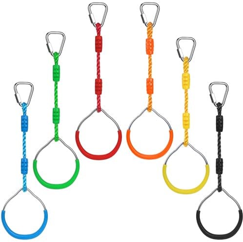 Kids Gymnastic Rings, Colorful Ninja Rings, Trapeze Swing Bar Rings,Climbing Rings, Gym Rings for Ninja Accessory Set for The Garden Backyard Playground Play (6 Color)