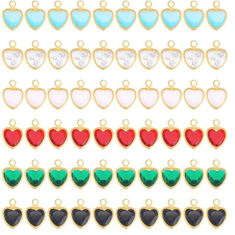 UNICRAFTALE 60 Stück Glasanhänger 6 Farben Herzanhänger Liebes Strassanhänger Glas Bunte Anhänger Schlaufe Baumelnde Ohrringanhänger Für Die Schmuckherstellung Zubehör