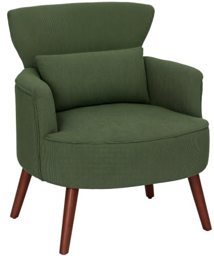 HOMCOM Poltrona Moderna Imbottita con Cuscino Lombare in Velluto Verde | Sedile Spesso, Schienale e Gambe in Legno di Gomma, per Salotto e Camera da Letto