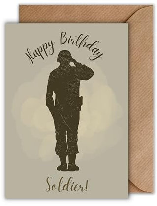 WBdesignz Geburtstagskarte Soldat mit Umschlag – „Happy Birthday Soldier“ – moderne Karte in Olivgrün – für Kameraden, Armee-Fans & Militärfreunde - Geburtstag (DIN A6)