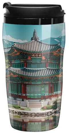 Korean Architecture Palace of Koreas Coffee Mug Double Wall Travel Tumbler with Lid Tea Cup for Hot/Ice Drinks 250ml