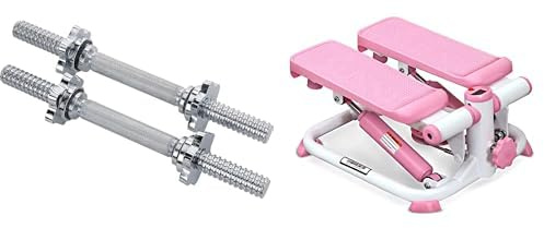 Sunny Health and Fitness Exercise Stepping Machine, Portable Mini Stair Stepper + 35.5 cm Threaded Chrome Dumbbell Bar