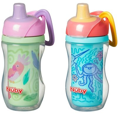 Nuby Insulated Sipper Cup - Toddler Beaker with Removeable Valve | Spill-Proof | 270ml / 9oz | Suitable from 12 Months | Pack of 2 (Birds)