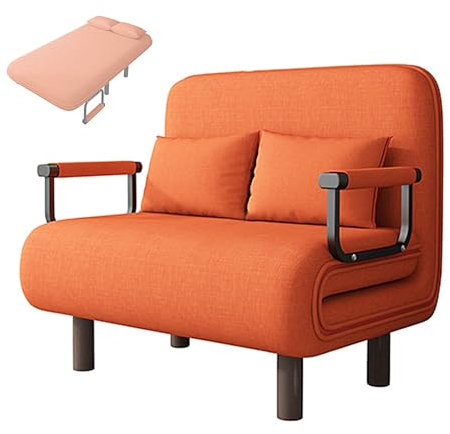 Schlafsessel 3 in 1 mit Schwammmatratze Baumwoll und Leinenstoffe Recamiere mit Schlaffunktion Klappbett mit 5 Fach Verstellbarer Rückenlehne für Wohn, Schlafzimmer(Orange,190 * 100 * 28cm)