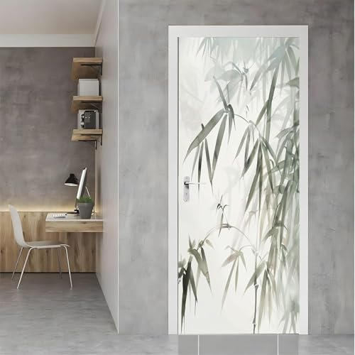 Sticker Porte Bambou Papier Peint, Bambou Chinois Autocollant Poster Auto-Adhésif, Chambre Salon Salle de Bain Affiche Art Décor Mural 3D Stickers Porte 77 x 200 cm q.5086