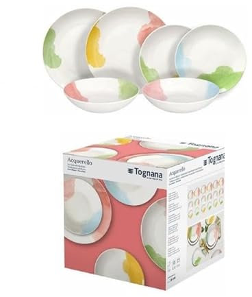 Servizio di Piatti da Tavola in Porcellana Acquarello Madison 18 Pezzi