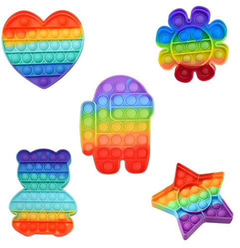 Pop It Spielzeug Set, 5 Stück Anti Stress Spielzeug für Kinder und Erwachsene, Pop It, Plopper mit 5 Formen (Herz, Stern, Bär, Astronaut, Sonnenblume), Ideal für Reisen und Schule